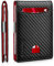 RUNBOX Portefeuille Fin avec Pince à Billets pour Homme avec Blocage RFID 11 Porte-Cartes Minimaliste en Cuir à Deux Volets avec Poche Avant pour Homme, boîte Cadeau, Noir Carbone et Rouge, M,