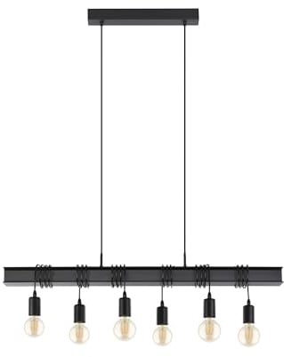 EGLO Hängelampe Townshend, 6-flammige Vintage Pendelleuchte über Esstisch, Deckenlampe hängend im Industrial Design, Esszimmerlampe aus Stahl in Schwarz, E27 Fassung
