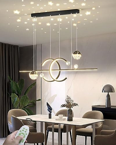 LED Pendelleuchte Esstisch Hängelampe Esszimmerlampe Dimmbar Esszimmer hängend Lampe 45W Modern Design Decke Deko Esstischlampe Hängeleuchte mit Fernbedienung für Wohnzimmer Küchenlampe (Schwarz 01)