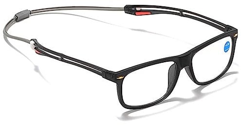 Lanomi Lesebrille Damen Herren Lesehilfe Blaulichtfilter mit Magnet Einstellbare Bügel Magnetverschluss Clip Sehhilfe zum Umhängen Magnetbrille mit Stärke Schwarz 2.0
