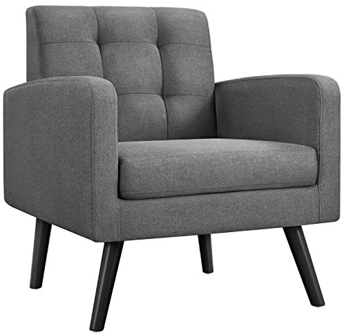 Yaheetech Fauteuil de Salon Chaise de Salon en Tissu Fauteuil d'appoint avec Dossier Capitonné Pieds en Bois Massif à Assise Profonde pour Salon Chambre Style Moderne Gris foncé