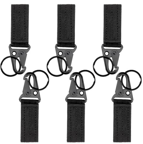 Taktischer Hängender Schlüsselanhänger Gürtel Karabiner Schluesselhaken Nylon Molle Gurtband Hängende Schnalle für Bergsteigen Camping Wandern 6 Stück (Schwarz)