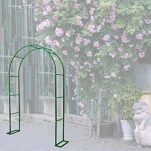 MISKYN Arco da Giardino Telaio in Metallo 120CM 140CM 180CM 240CM 350CM Largo Arco per Rose Rampicanti con Basi, Facile Montaggio, Piante Rampicanti Supporto Traliccio Pergolato,Verde,W1.4M*H2.3M