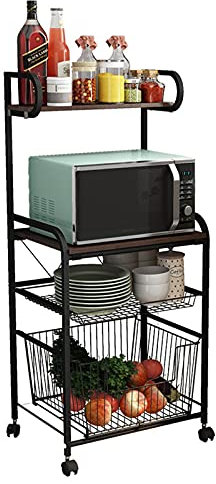 Kitchen Rack Carts on Wheels, Bakers Racks for Kitchens with Storage,Microwave Stand Bakers Racks for Kitchens Utility Storage Shelf,4 layer movable rack microwave oven trolley,Kitchen Organizer Rack