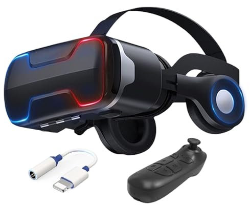 Occhiali Virtuali 3D con Lente Regolabile e Controller, Visore 3D Realtà Virtuale per Video, Film e Giochi, VR Headset per Smartphone da 4,7 a 6,5 Pollici, Regali di Natale Particolari per Bambini (S