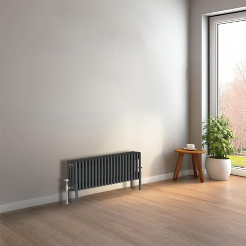 NRG Cast Iron Radiator Four Column 300x1010mm Anthracite Traditional Column Cast Iron Style Radiator Central Heating Radiator Perfect for Bathrooms, Kitchen, Living Room