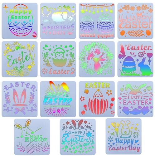 GORGECRAFT 15Stk Ostern Schablonen Vorlagen Osterhase Wiederverwendbare Schablone Küken Hase Muster Kunststoff Malerei Fröhliche Ostern Vorlage Zum Malen Osterdekoration Ostern Basteln Geschenk