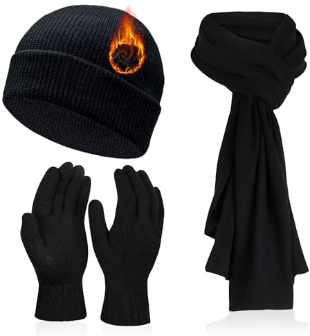 HiFEN® Winter Beanie Hat Scarf Gloves Set Men Thermal Warm Knitted Beanie Cap, Neck Warmer, Gloves For Men Women Outdoor Gift