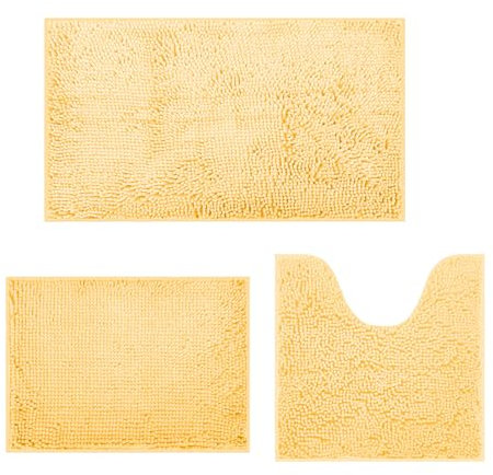 Badematte, Rutschfeste Badematten Sets 3 Stück, Chenille 20*32inch, 16*24inch Badteppich und 20*20inch U Form Toilette Teppich, weiche und saugfähige Badematte Set für Bad, Schlafzimmer(Beige)
