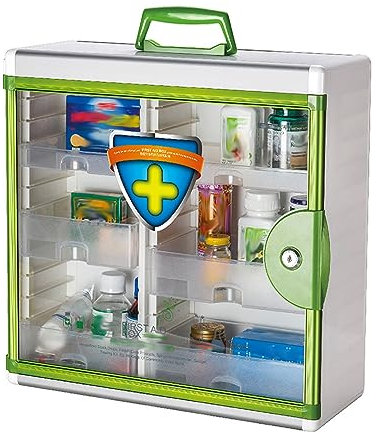 TUKA-i-AKUT Alu Medizinschrank Abschließbar, 5 Fächer Wand Arzneischrank Hausapotheke Erste Hilfe Schrank Arzneischrank Aluminium Rahmen, 2 Schlüssel und Montagematerial, 40x40x17cm TKD6401-L