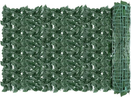 Home Tresor - Siepe Finta per Recinzione, Edera Artificiale Ornamentale da Esterno per Balconi, Rotolo Frangivista Ombreggiante Giardino Ringhiera (1,5x3 mt)