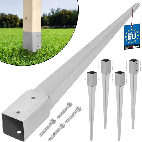 KOTARBAU® 4er Set Einschlagbodenhülse 71 x 71 mm Länge 750 mm Feuerverzinkt Pfostenträger Stahl Einschlaghülse für Zaunpfosten Holz Bodenhülse Anker Erdanker Pfosten Bodenanker für Holzpfosten