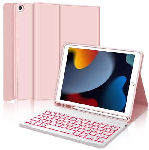 Occtingkind, Teclado para iPad 10.2 pulgadas, Funda con Teclado para iPad 9a/8a/7a gen 2019-2021, Pro 10.5, Air 3, Funda con Magnética Retroiluminada Bluetooth Keyboard, Italiano, USB C, Rosa