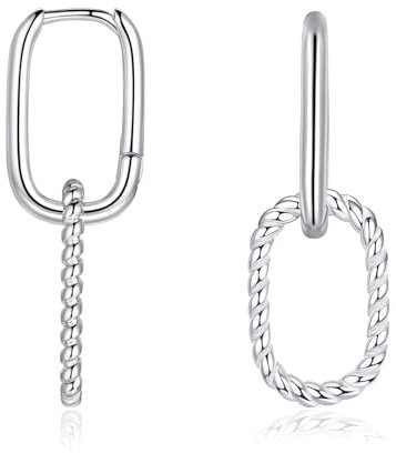 Loutade Hängend Silber Creolen, 925 Sterling Silber Oval Mit Anhänger, Geometrische Damen Ohrringe, Klein Schlafen Doppelt Kreis Oval Reif-Ohrringe für Frauen