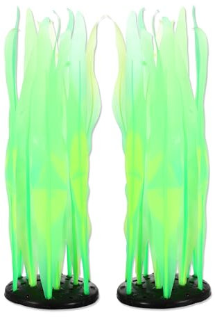 CAPASTEC Aquarium Glowing Kelp Plant, Soft Silicone Glowing Fish Tank Decorations, Fluorescence Coral Decor for Aquarium Decor Green 2pcs