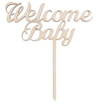 Sallys Cake Topper Sprüche nachhaltig aus echtem Holz, ökologisch abbaubar, zum Bemalen oder Einsprühen - Tortendeko Kuchendeko Cupcake Kuchen Torten Geburtstag Party (Welcome Baby)