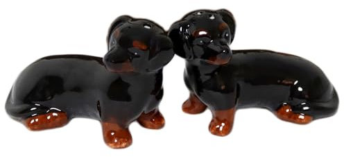 Dachshund Salt and Pepper Shakers Set Black Ceramic Glossy Dog Animal Cruet Pair