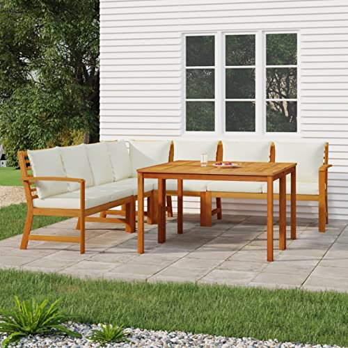 Keyroto 7-TLG. Garten-Essgruppe mit Kissen Massivholz Akazie,Essgruppe Outdoor, Sitzgruppe Garten, Balkon Tisch Und Stühle, Balkon Sitzecke, Gartentisch Mit Stühlen, Essgruppe Garten, Sitzecke Balkon