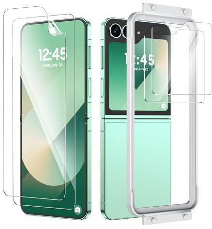 Vizvera for Samsung Galaxy Z Flip 6/5 Screen Protector [Phone Case Friendly] 2 Pack Inner Soft EPU Film+2 Pack Front Display Tempered Glass with Easy Installation Tool, HD Clear, Anti Scratch