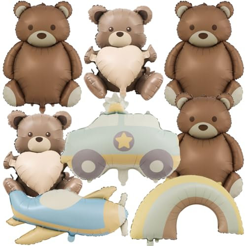 MEZHEN Bär Folienballon Tiere Geburtstagsdeko Ballon Bär Braunen Luftballon Folie Kindergeburtstag Deko Geburtstag Luftballons Helium Ballons Flugzeug Polize für Waldtiere Geburtstag Baby Shower Junge