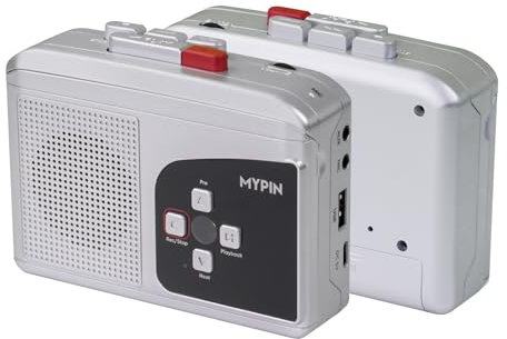 Lecteur de Cassettes Portable, Convertisseur Cassette vers MP3 Via Clé USB, Haut-Parleurs Intégrés et Prise Casque, Enregistrement Micro, Alimentation 2 Piles AA ou USB