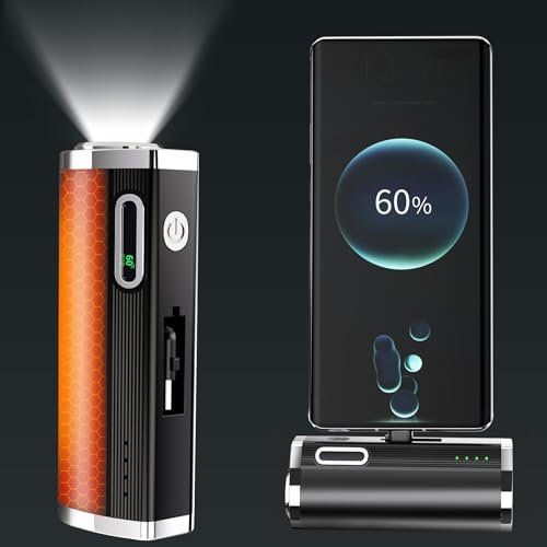 Gmiigu Handwärmer elektrisch,Taschenwärmer wiederverwendbar Powerbank 3-gänge, USB-C 5000mA mit Taschenlampe für Jagd, Skifahren, Golf, Camping, Kinder, Frauen und Senioren