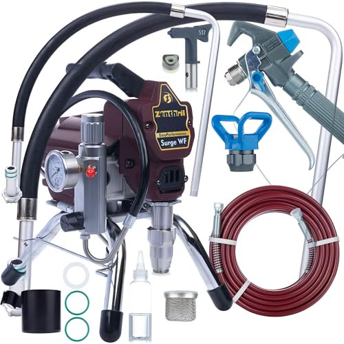Zenthril Set Station de Peinture Airless Surge WF – 1800W, 200 Bar, 2L/min, Buse 0,019 | Technologie Hydrodynamique | Pour Peintures à l’Eau et Solvants | Appareil de Pulvérisation