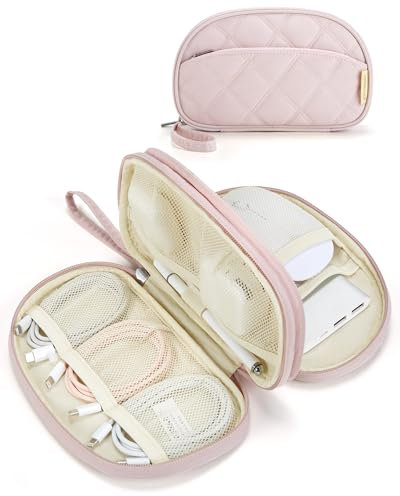 bagsmart Kabeltasche Organizer Travel Cord Elektronik Organizer Travel Case, Doppelte Schicht Puffer Cable Organizer Bag Travel Essentials für Cables, USB Sticks, Memory Cards, Rosa