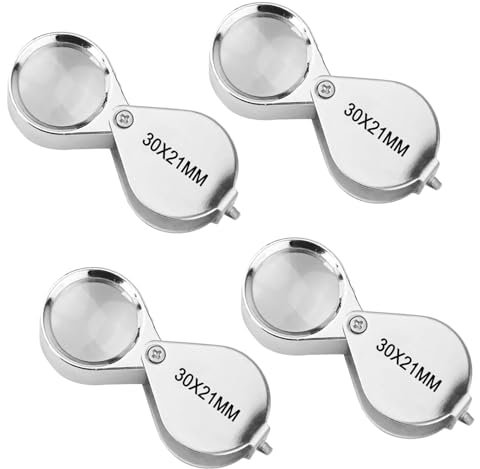 UQTUKO Juwelierlupe, 4pcs 30-Fache Vergrößerung Faltlupe Taschenlupe Antiquitäten Lupe Augenlinse Lupe Handschleife Kleine Lupe für Diamanten, Schmuck, Pflanzen, Münzen, Briefmarken