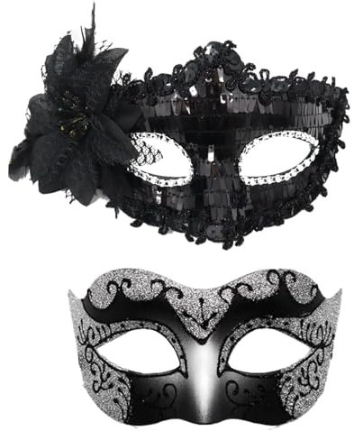 PVFZXS 2 Stück Venezianische Maske Damen, Venezianische Maske, Maske Fasching, Maskenball Damen Herren, Venezianisches Maskes Herren für Kostümball/Halloween/Party/Maskenball