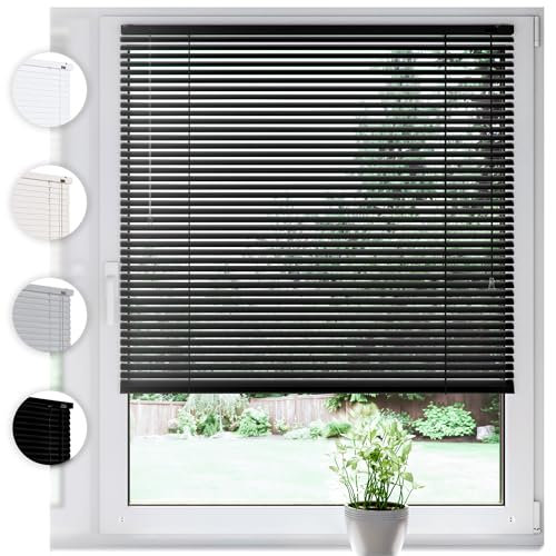 SONELLO Aluminium Jalousie 45cm x 175cm Schwarz Alu Jalousie Klemmfix ohne Bohren Sichtschutz Blendschutz Lichtschutz Sonnenschutz für Fenster und Türen