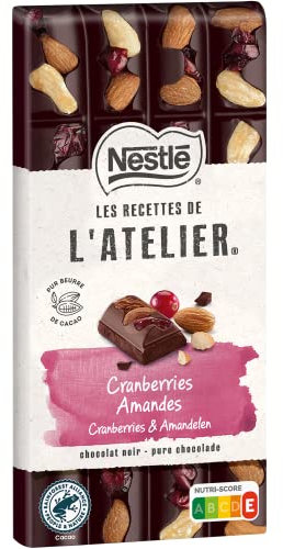 Nestlé Les Recettes de L'Atelier - Tablette Chocolat Noir Cranberries et Amandes - 170g (Lot de 6)