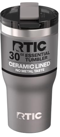 RTIC 30oz Essential Tumbler with Lid, Ceramic Lined, Graphite | Insulated, Stainless Steel Metal, Portable Travel Cup for Hot and Cold Drinks, Coffee, Car, Camping and Travel