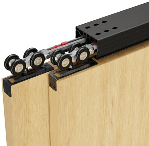 FLYVLIEG 96/8FT Heavy Duty Bypass Door Hardware with Soft Close Mechanism, Aluminum Sliding Closet Door Track Kit for 2 Door System,Slide Smoothly and Quietly,Fit Door Thickness 1 3/8 or 1 3/4