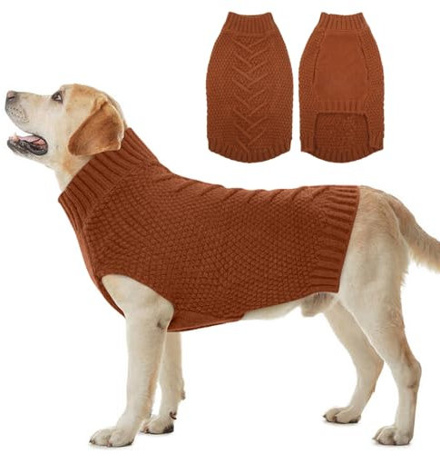 Katzinst Hundepullover, Hund Pullover für Große Hunde, Strickwaren Pulli Hund, Dickes Material Pullover Haustiermantel für Winter, Fleece Hundepullover Labrador, Karamell, 3XL