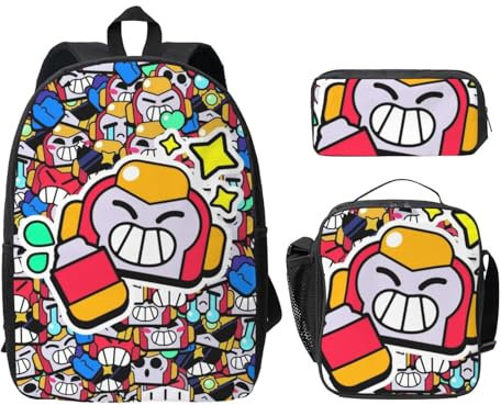 LWZPKQLVR 3d Brawl In The Wilds Bedrucktes Rucksack-Set Mit Gepäckanhängern - Individuelles Gaming-Design Für Studenten, Leicht Und Wasserfest (17 Zoll + Lunchbag + Federtasche)