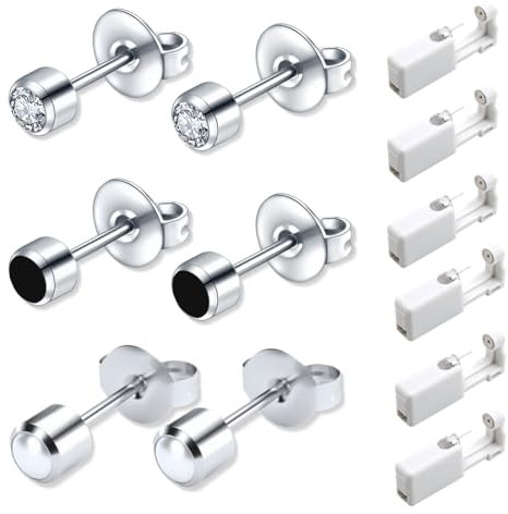 6 Stück Ohrlochpistole, Ohrloch Stecher Set Einweg Steril Sicherheits Ohrringe Selber Stechen, Piercing Pistole Studs, Ohrlöcher Stecher für Damen Herren Mädchen Jungen