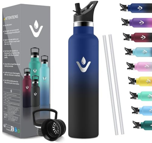 HoneyHolly Thermosflasche 1L BPA-Frei, Trinkflasche Edelstahl, Auslaufsichere Isolierflasche Doppelwandig, Isolierflasche, Thermoflasche, Thermobecher mit Strohhalm, Trinkflasche Kohlensäure Geeignet