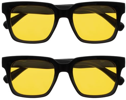 OPULIZE ERA Anti-reflection Blue Light Glasses - Yellow Polarised Lens - Anti-Glare Night Vision - 2 Pack - UV400 Protection - Oversized Frame - Outdoor & Driving Glasses - Men & Women