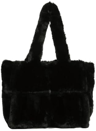Yestree Plüsch Handtasche Puffer Tote Bag - Große Flauschige Shopper Damen Schultertasche Kunstfell Teddy Tasche Einfarbig Henkeltaschen Winter Furry Stepptasche Umhängetasche Mädchen