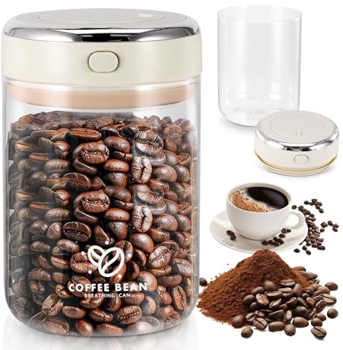 1.1L Airtight Coffee Canister, Coffee Bean Storage Container with One-way CO2 Valve, Clear Borosilicate Glass Coffees Container with Date Tracker,Kitchen Storage Containers for Coffees Sugar Nuts