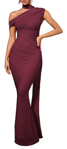 CurvySweet Isolde Women's One Shoulder Mesh Ribbon Ruched Formal Maxi Dress