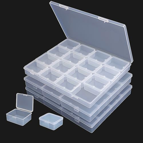 LJY Bead Storage Boxes with Outer Cases, 3 Sets, 16 Inner Boxes Each | Constructed from clear plastic, these containers offer full visibility