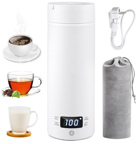 SUNOYA Caraffa Da Viaggio Piccola 500 Ml, Acciaio Inox 316, Spegnimento Automatico, Riscaldamento Rapido Per Tè E Caffè, Compatta Per Il Viaggio
