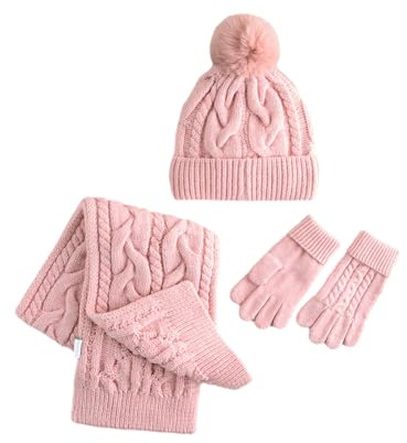 NEXT Mädchen Set mit Zopfmuster-Beanie, Schal und Handschuhen