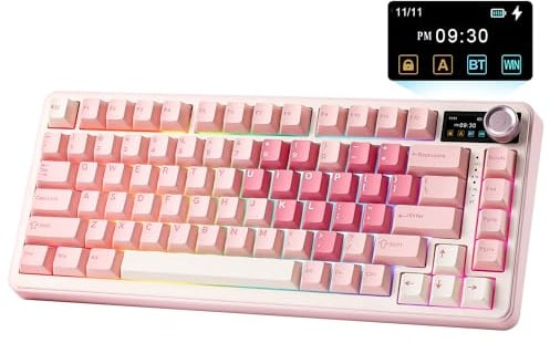 YUNZII B75 PRO MAX QMK/VIA Gaming-Tastatur (Rosa Herz, Cocoa Cream Switch) | 75% Mechanische Tastatur mit Bildschirm und Drehregler,Hot-Swap,Vorgefettete Creamy Switches, RGB, BT/Type-C/2.4G für Win/Mac