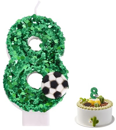 Candelas de cumpleaños con números verdes, números, velas, pasteles de cumpleaños, fútbol, velas con brillo, decoración para pasteles, números, con extensiones, para niñas, niños, aniversario (8)
