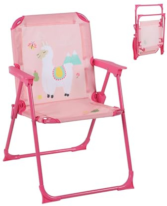 Relaxdays Kinder Klappstuhl, Campingstuhl mit Lama-Motiv, HBT: 51,5x36x37,5 cm, Picknickstuhl Outdoor, Faltstuhl, bunt