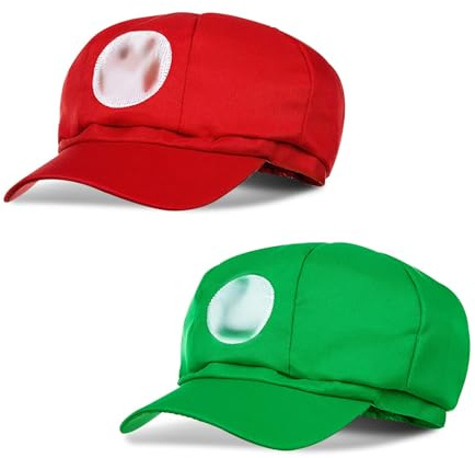 Forninc 2Pcs Cap Kinder, Mari Baseball Mütze, Mütze Outdoor, Geschenke für Kinder, Kann für Rollenspiele Verwendet Werden, (Rot + Grün)