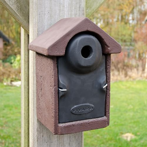 CJ Wildlife Nistkasten – Vogelnistkasten Holz Woodstone Braun – Nistkasten für Meisen, Kleiber, Feldsperlinge – Langlebig, Räubersicher, Outdoor